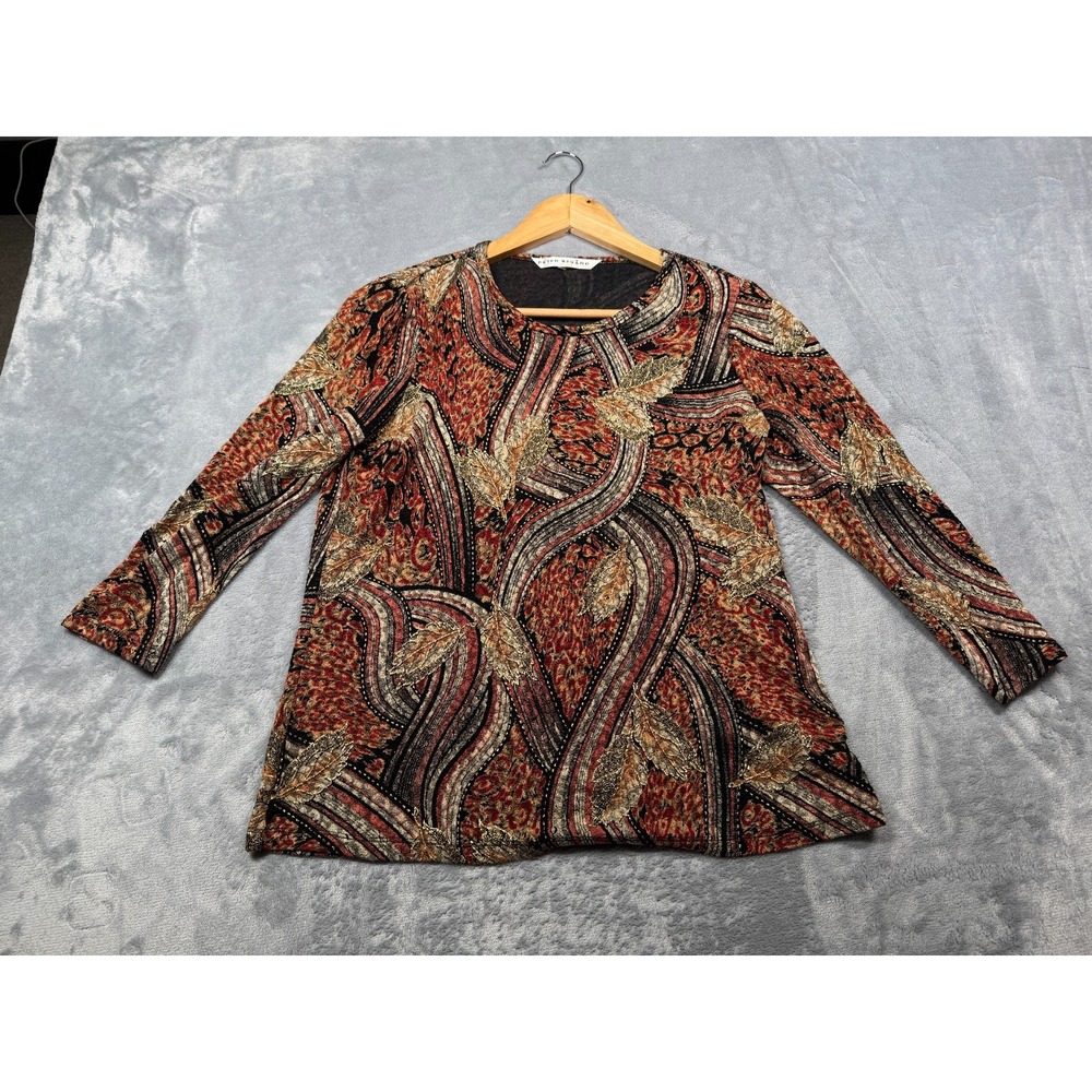 Peter Nygard Blouse Top Womens Medium Multi Geometric Knit 3E189895